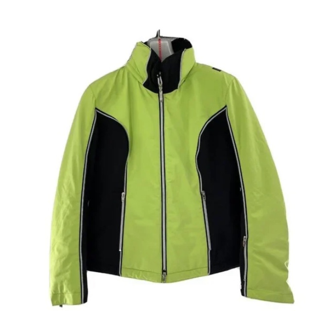 Skea Lime Green and Black Ski Jacket  Zipper Detail on Front & Back and sleeves